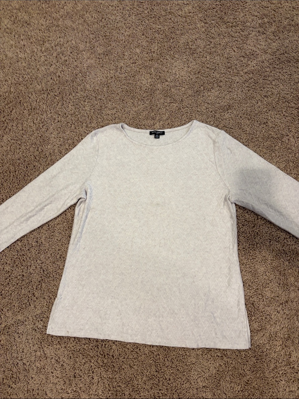 Mario Serrani Light Cream Quilted-Texture Long Sleeve Tee